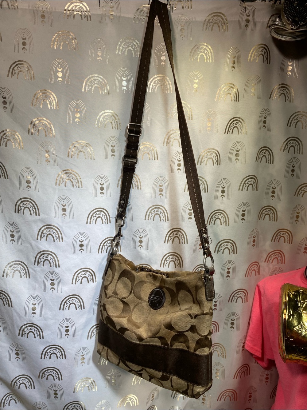 Coach Brown Signature Canvas and Suede Shoulder Bag